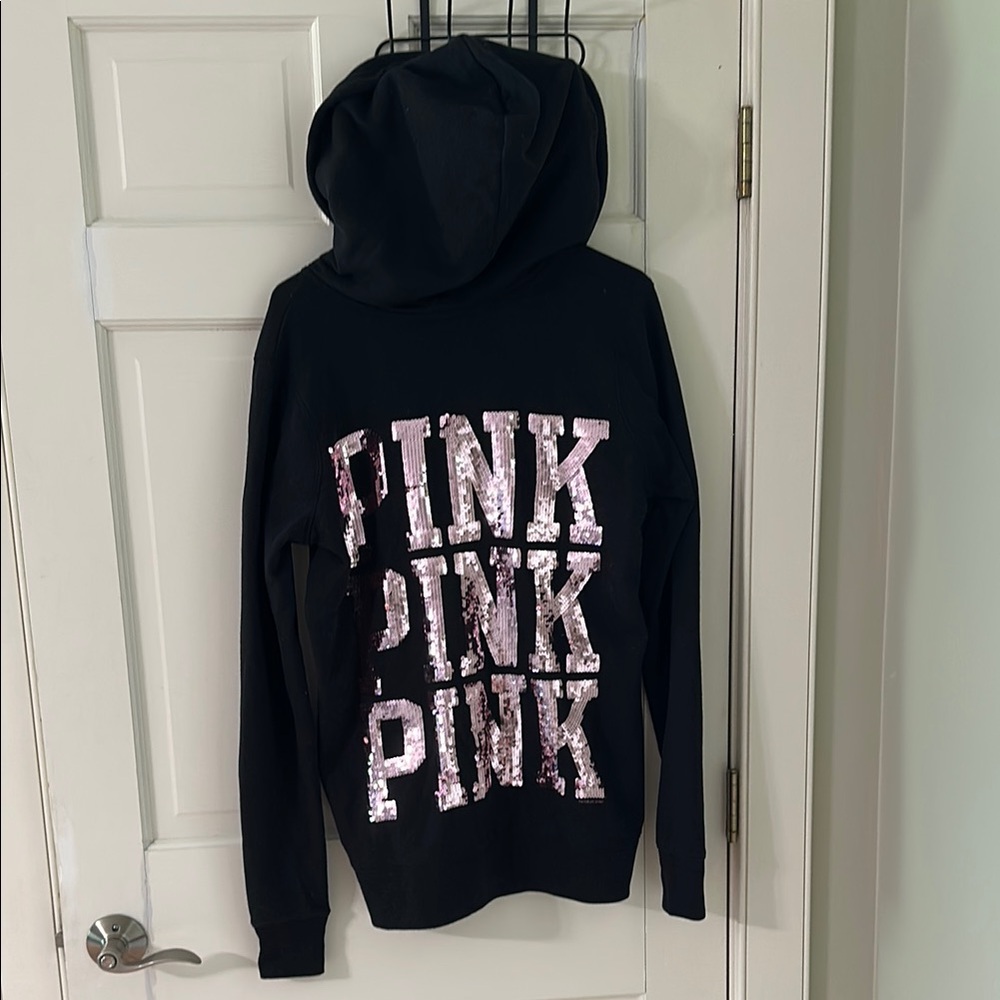 PINK Victoria's Secret Black and Pink Hoodie Sweatshirt